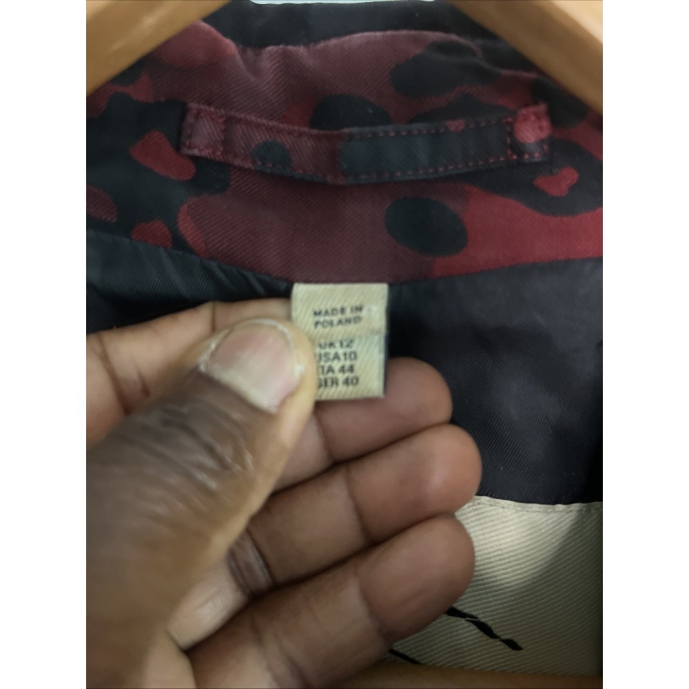 Burberry London Peacoat Double Breasted Cotton Red Black Camouflage 10 Luxury - Picture 7 of 16